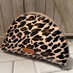 Consuela Leopard Print Cosmetic Case in Pink, Black & Brown